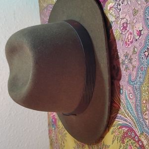Bailey's  Medium Green Fedora w Brown leather strap